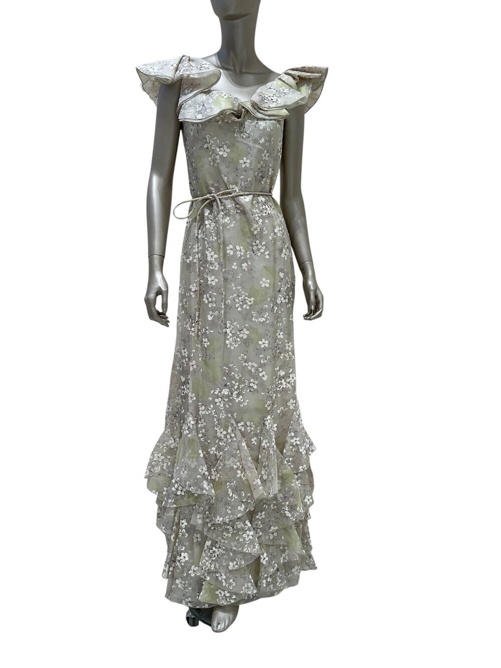 Valentino Ruffled Floral Print Silk Gown US 6